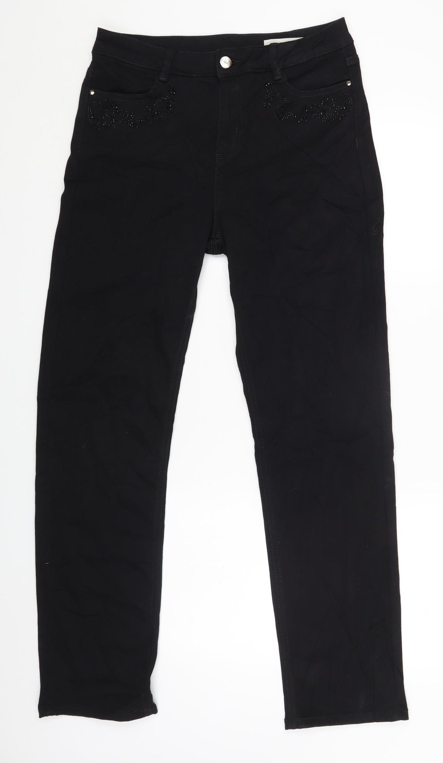 Marks and Spencer Womens Black Cotton Straight Jeans Size 14 L29 in Regular Zip