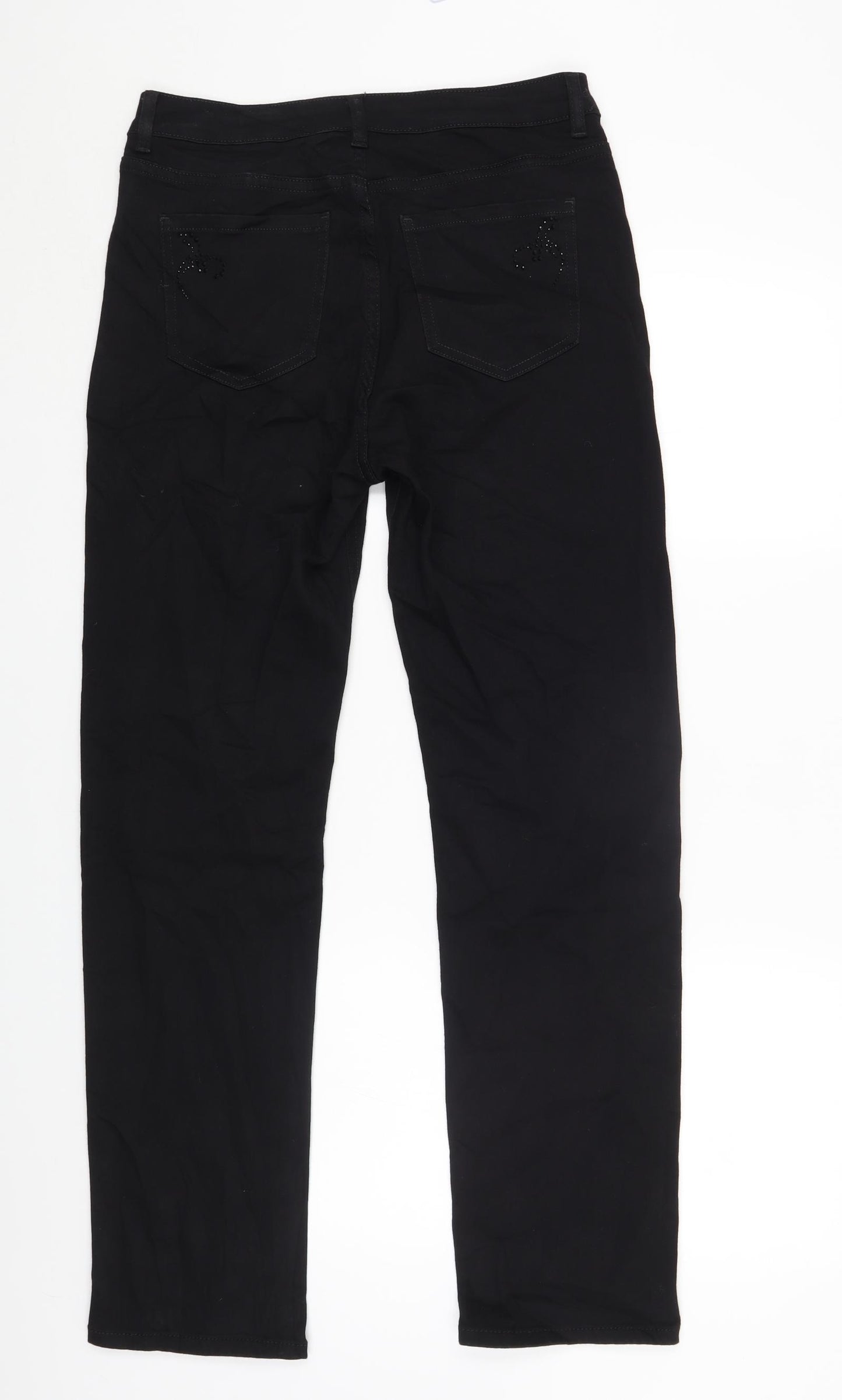 Marks and Spencer Womens Black Cotton Straight Jeans Size 14 L29 in Regular Zip