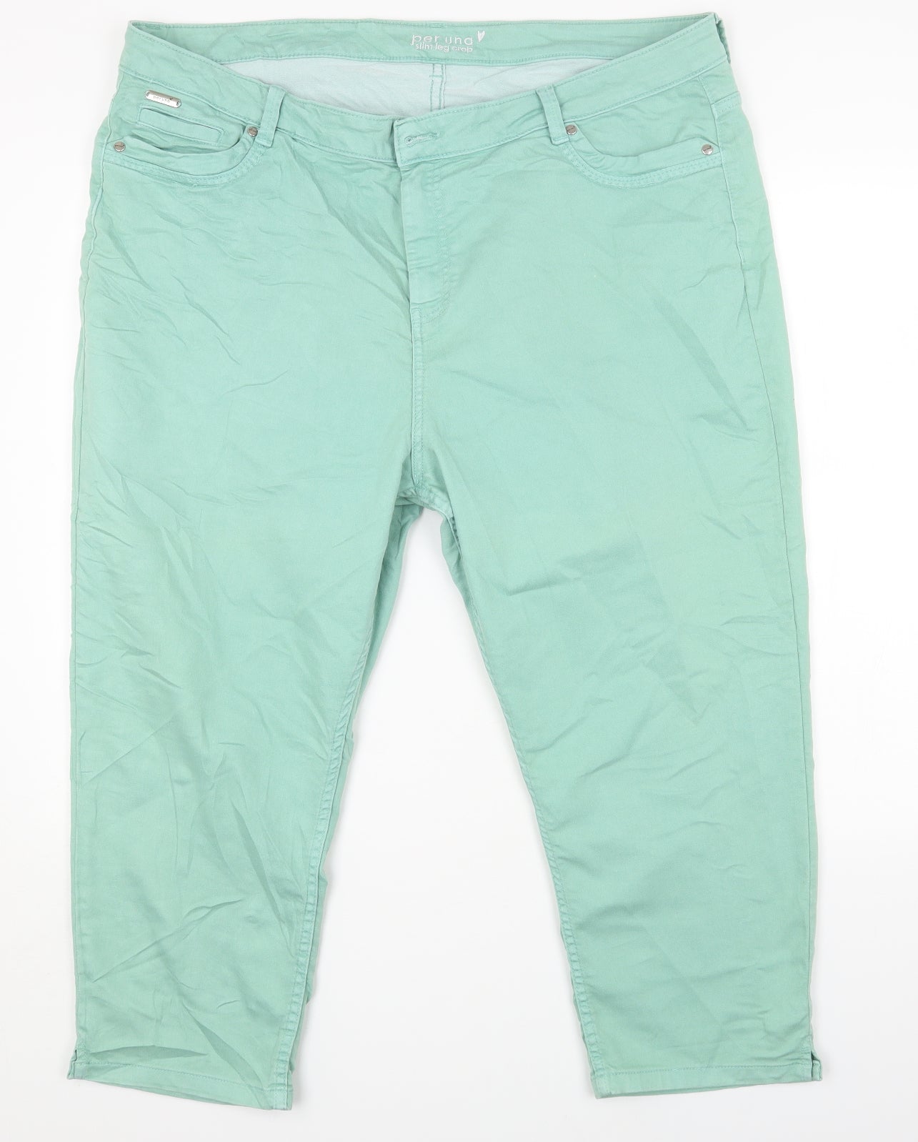 Per Una Womens Green Cotton Straight Jeans Size 22 L22 in Slim Zip