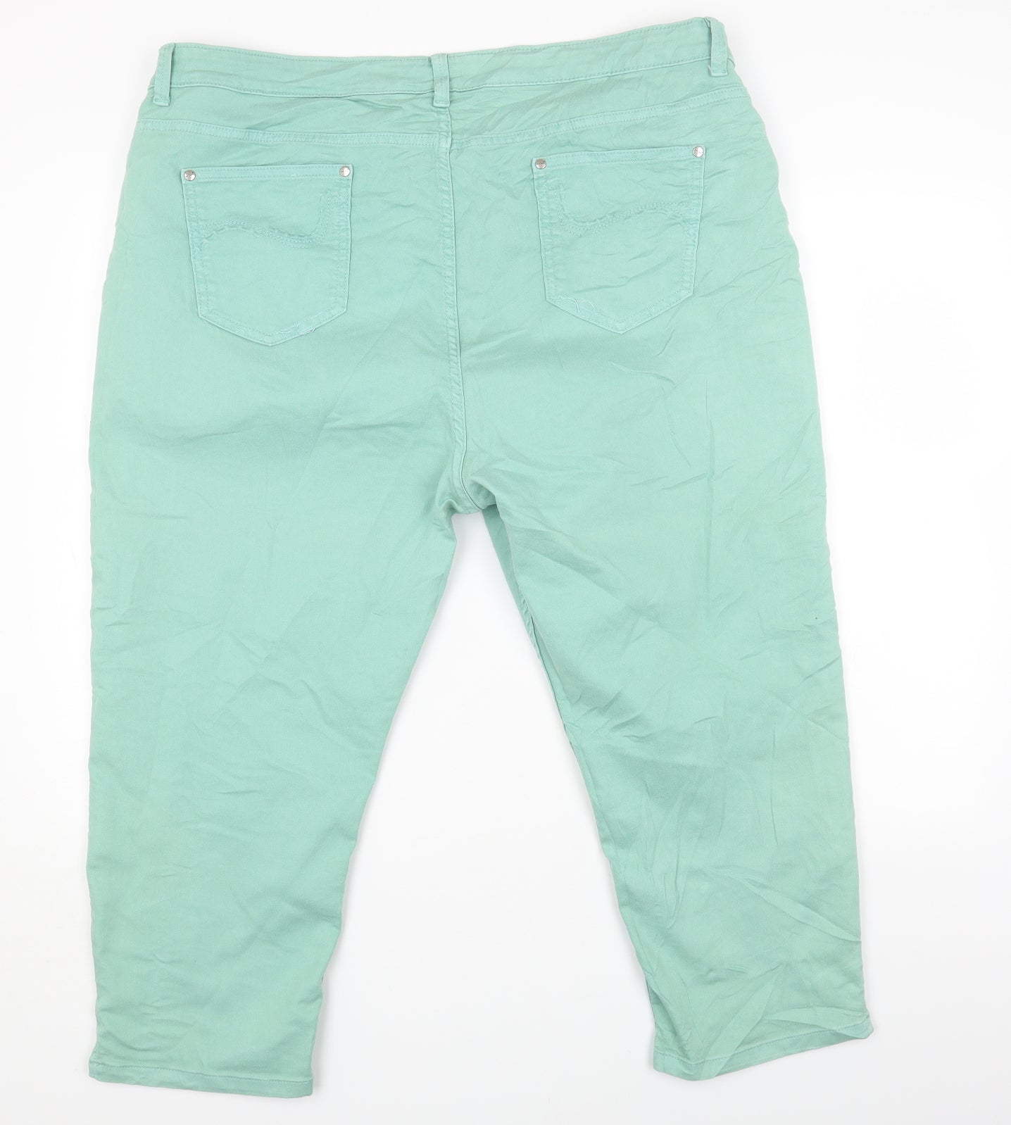 Per Una Womens Green Cotton Straight Jeans Size 22 L22 in Slim Zip