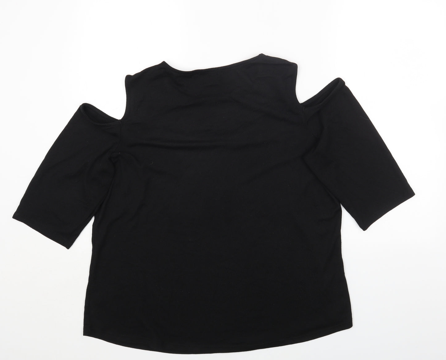 89th & Madison Womens Black Polyester Basic T-Shirt Size XL Round Neck - Cold Shoulder Lace detail