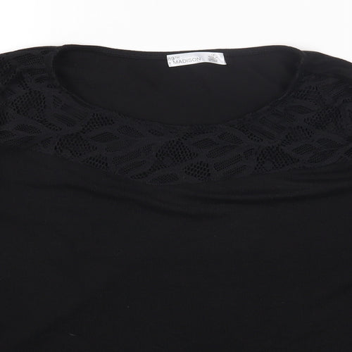 89th & Madison Womens Black Polyester Basic T-Shirt Size XL Round Neck - Cold Shoulder Lace detail