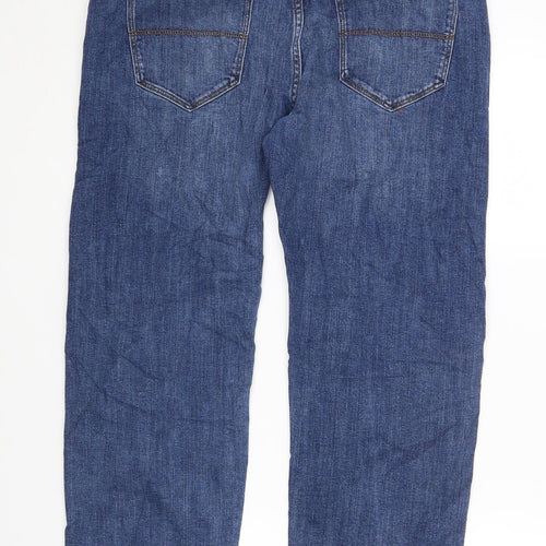 Marks and Spencer Mens Blue Cotton Straight Jeans Size 34 in L26 in Regular Zip