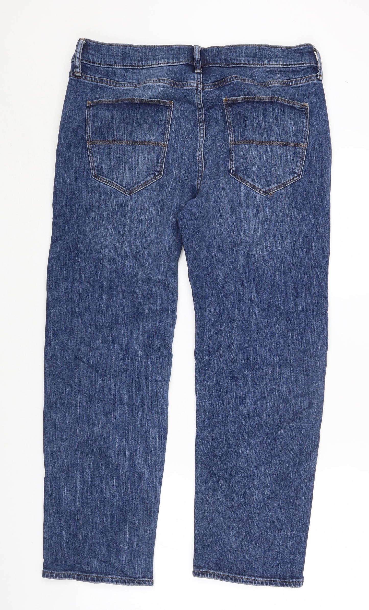 Marks and Spencer Mens Blue Cotton Straight Jeans Size 34 in L26 in Regular Zip