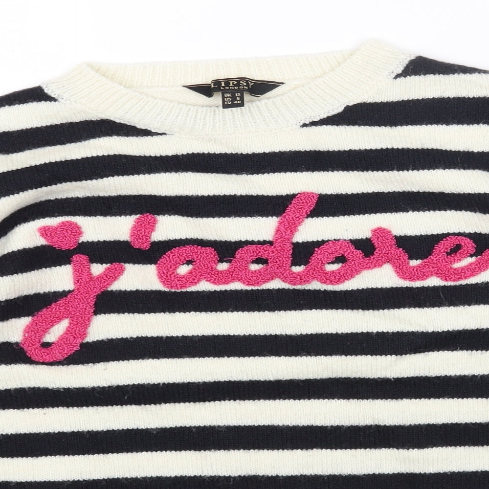 Lipsy Womens White Round Neck Striped Acrylic Pullover Jumper Size 12 - J'adore
