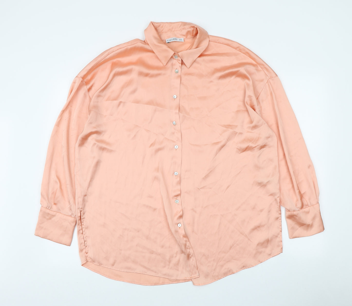 Gallery Womens Orange Polyester Basic Button-Up Size 14 Collared