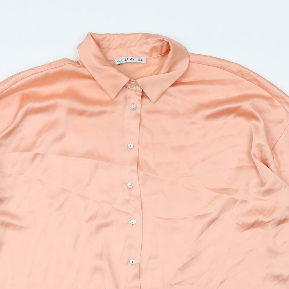 Gallery Womens Orange Polyester Basic Button-Up Size 14 Collared