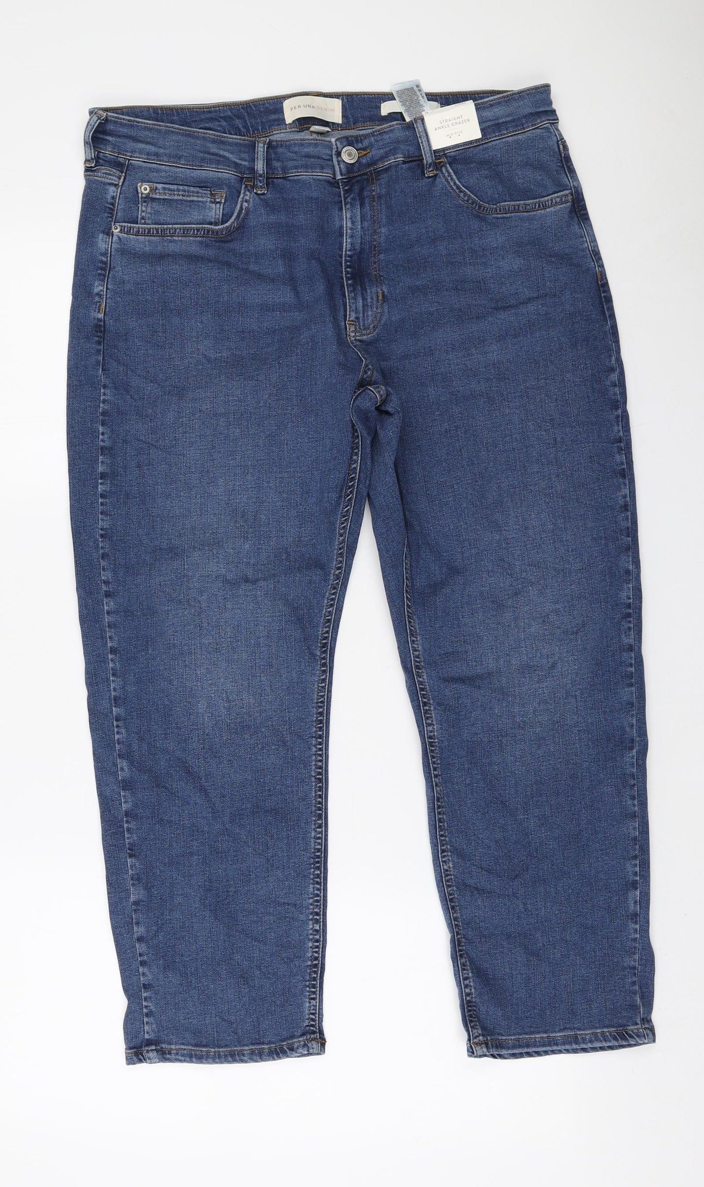 Per Una Womens Blue Lyocell Straight Jeans Size 18 L24 in Regular Zip