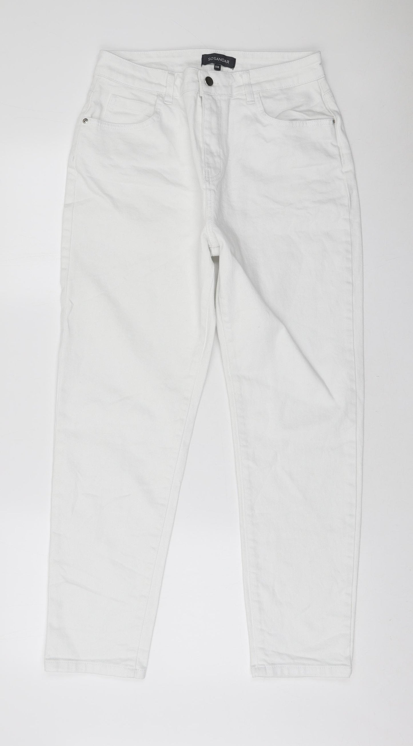 Sosander Womens White Cotton Mom Jeans Size 10 L28 in Regular Zip