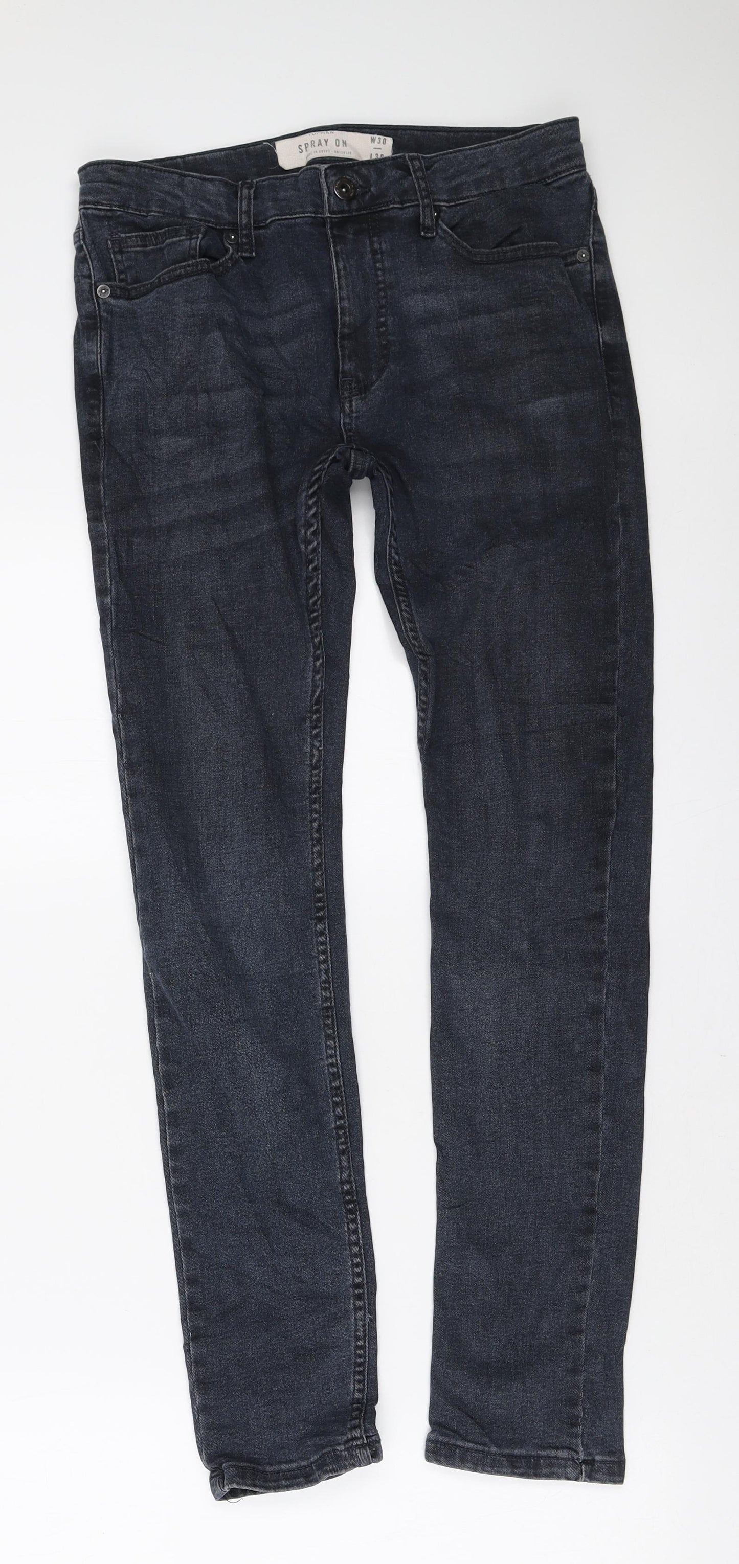 Topman Mens Blue Cotton Skinny Jeans Size 30 in L30 in Regular Zip