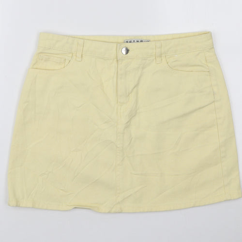 Denim & Co. Womens Yellow Cotton A-Line Skirt Size 12 Zip
