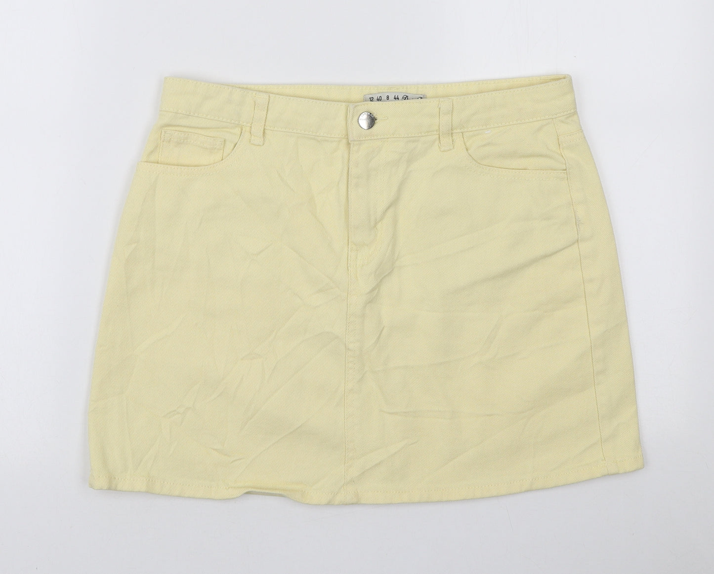 Denim & Co. Womens Yellow Cotton A-Line Skirt Size 12 Zip