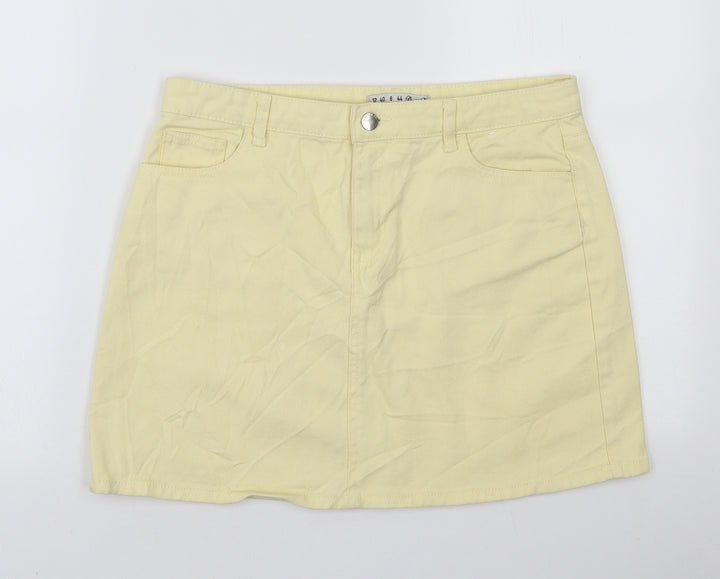 Denim & Co. Womens Yellow Cotton A-Line Skirt Size 12 Zip