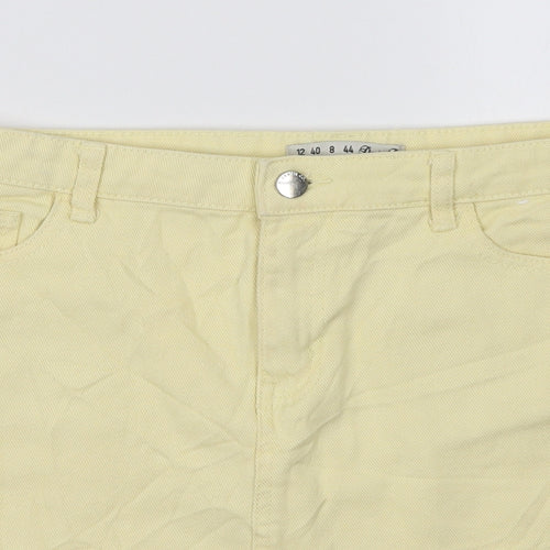 Denim & Co. Womens Yellow Cotton A-Line Skirt Size 12 Zip