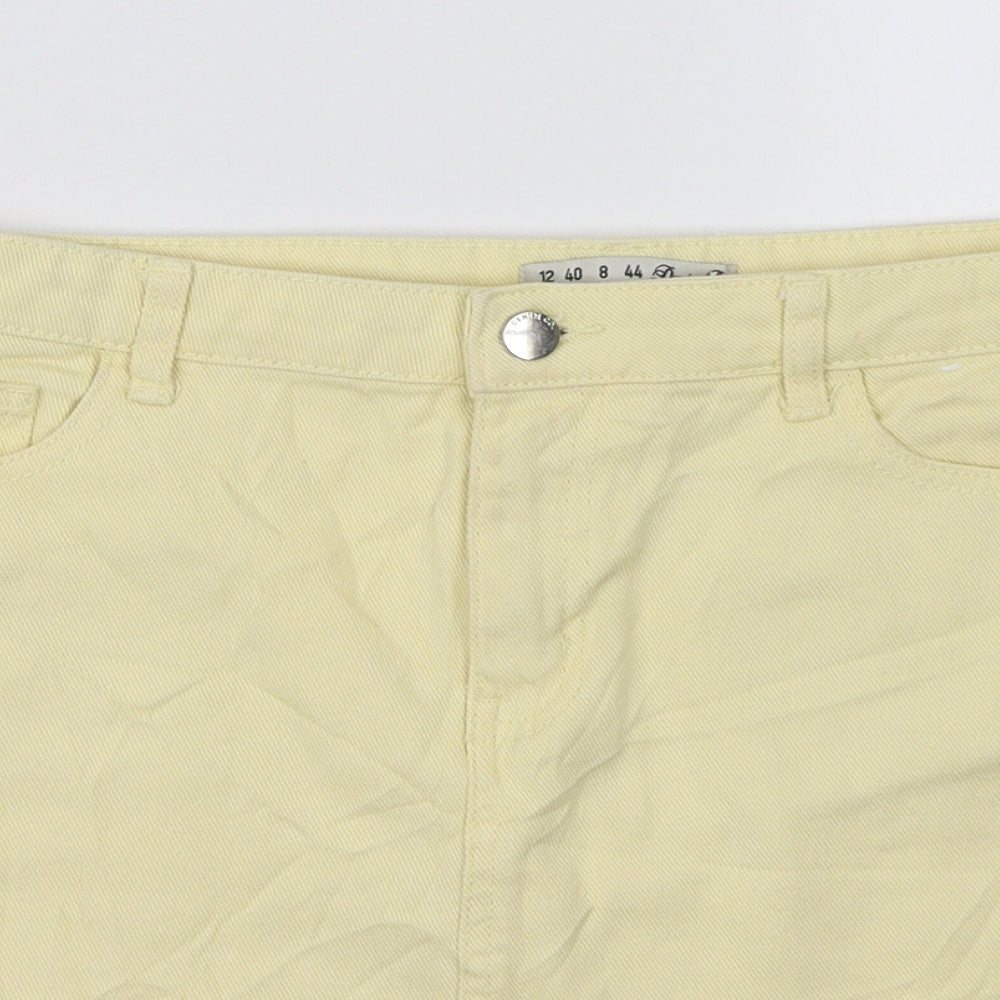 Denim & Co. Womens Yellow Cotton A-Line Skirt Size 12 Zip