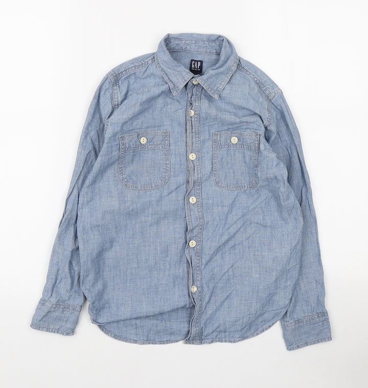 Gap Girls Blue Cotton Basic Button-Up Size 10-11 Years Collared Button