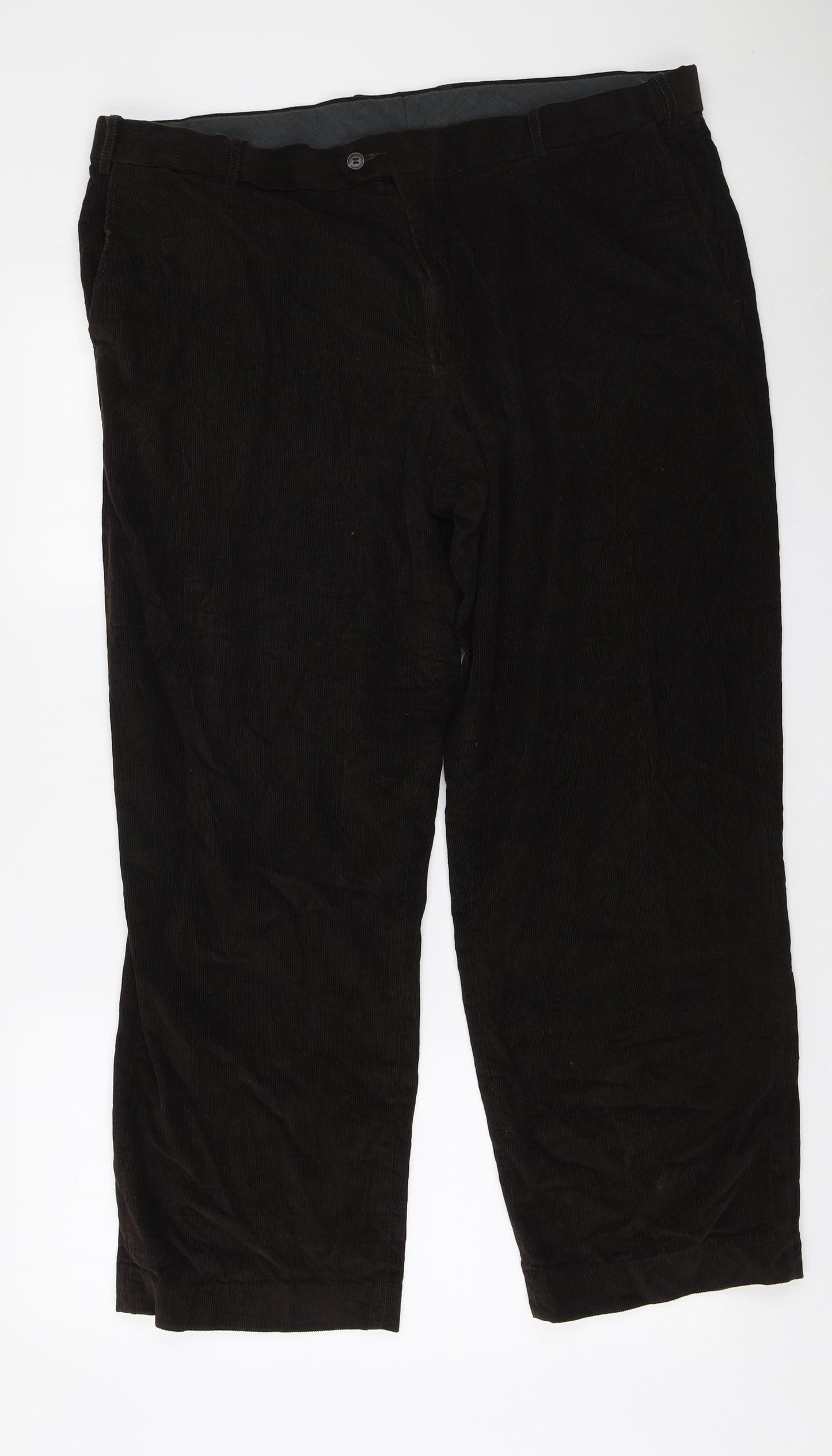 Marks and Spencer Mens Brown Cotton Chino Trousers Size 42 in L32 in Regular Zip