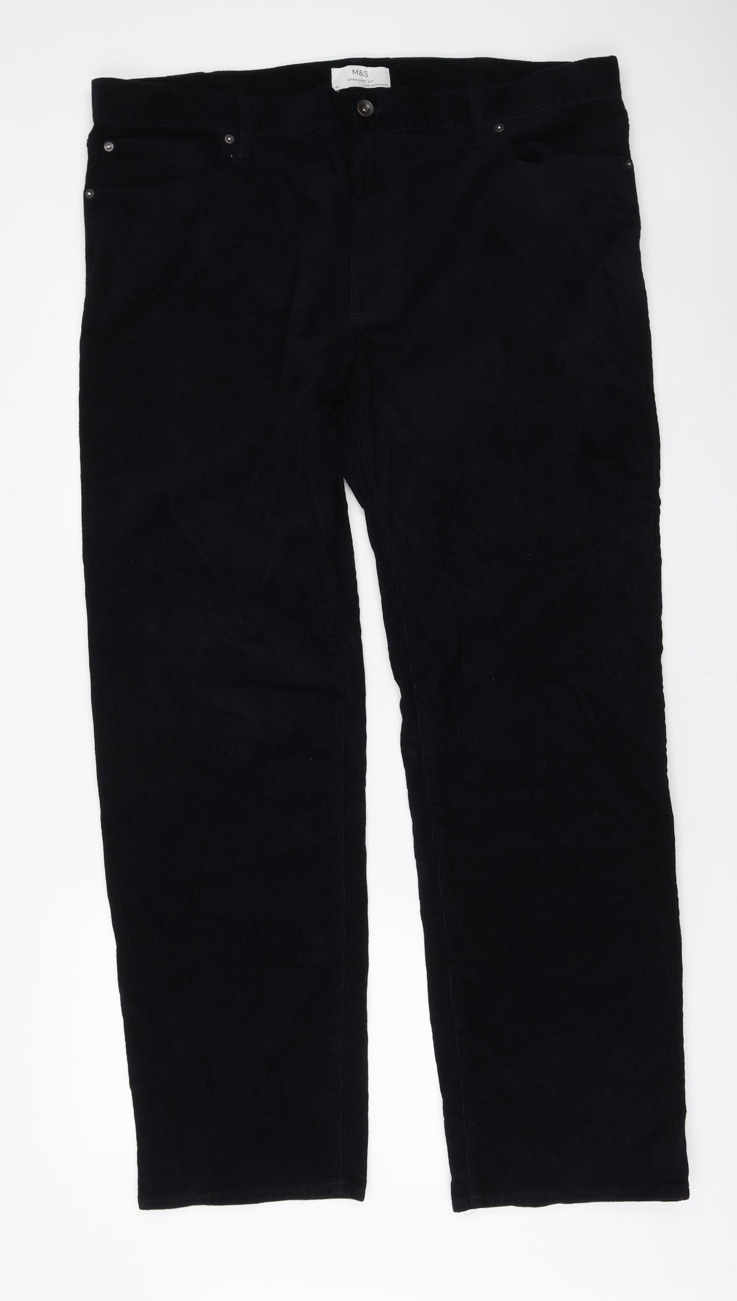 Marks and Spencer Mens Blue Cotton Straight Jeans Size 42 in L33 in Regular Zip