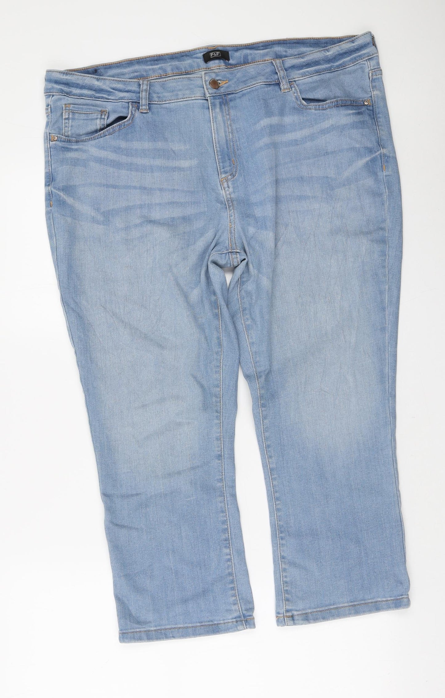 F&F Womens Blue Cotton Cropped Jeans Size 20 L23 in Regular Zip