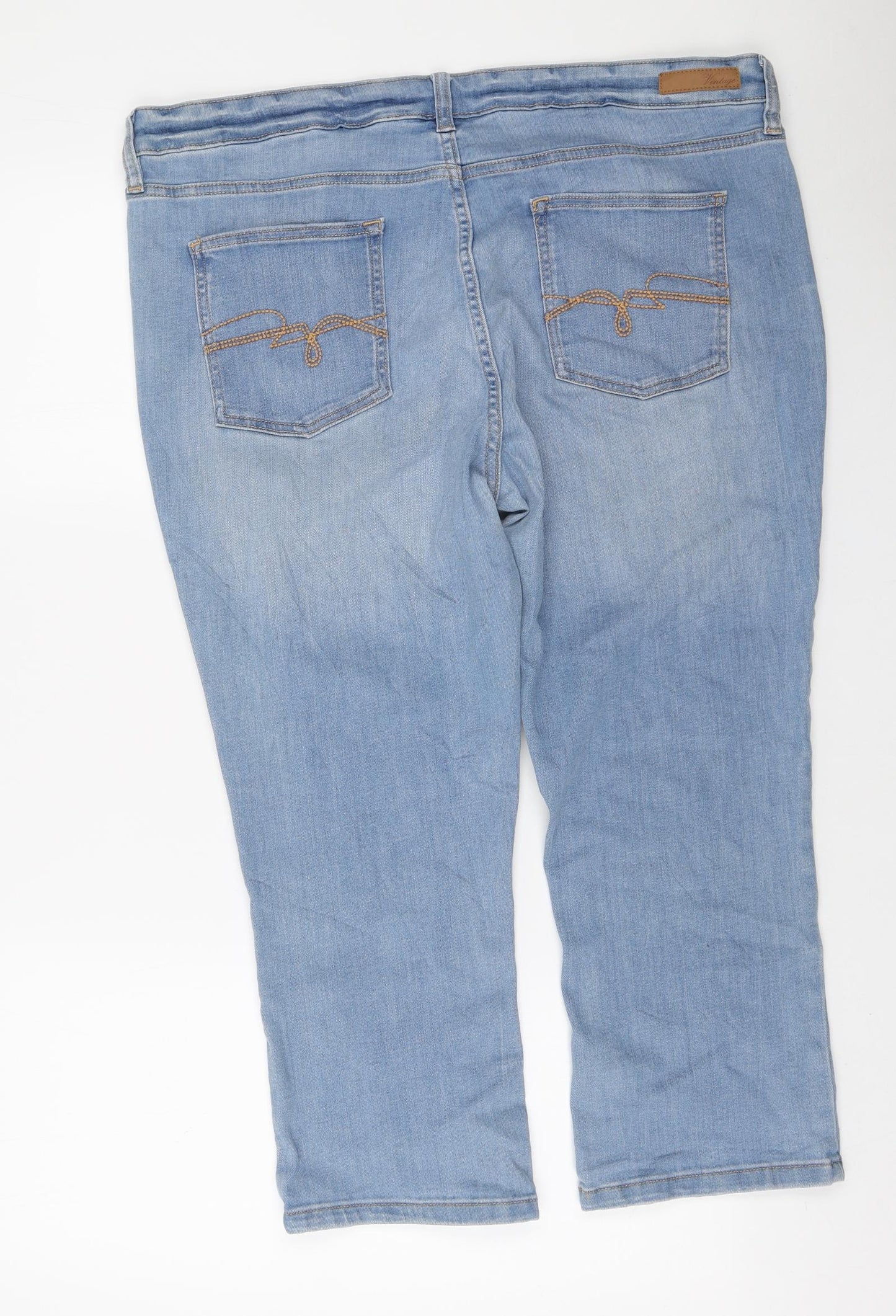 F&F Womens Blue Cotton Cropped Jeans Size 20 L23 in Regular Zip