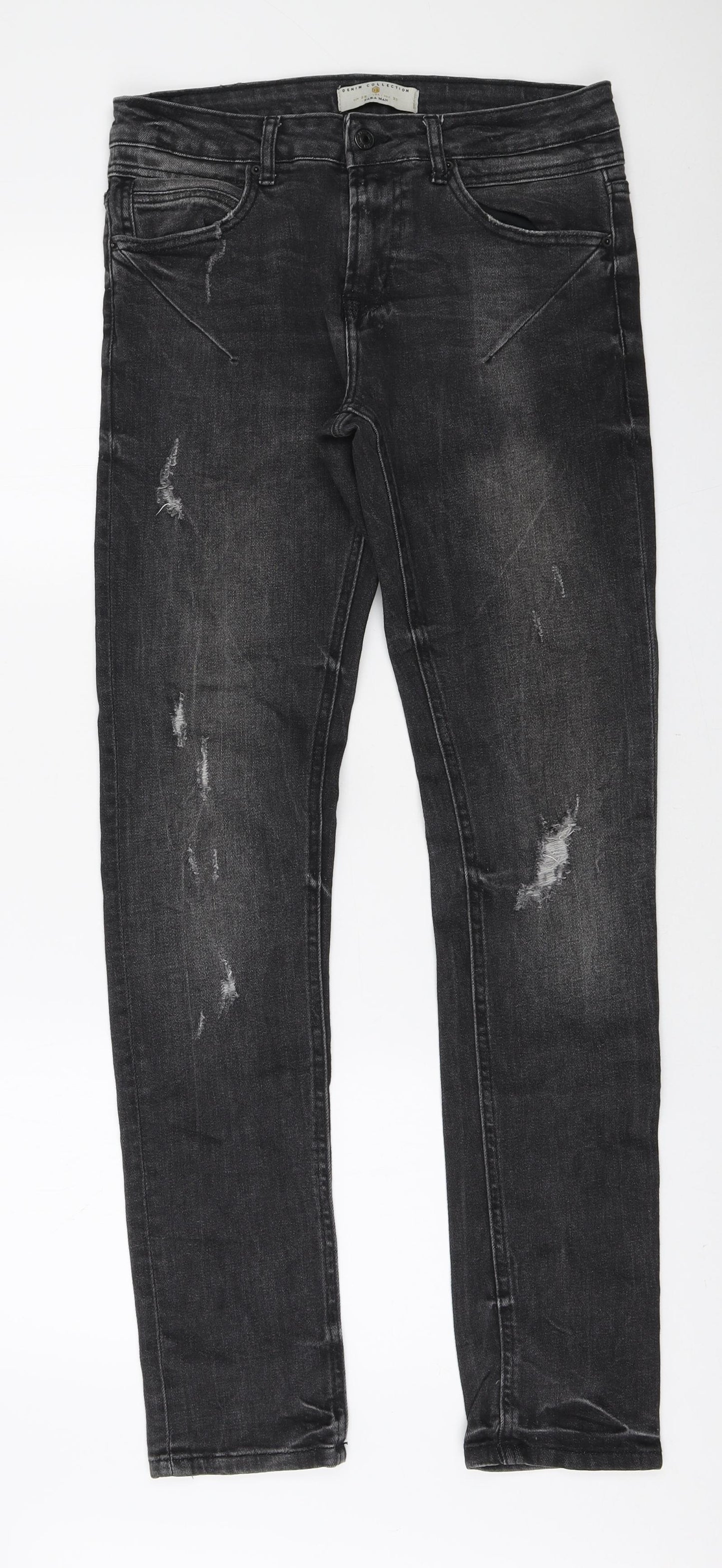 Zara Mens Black Cotton Skinny Jeans Size 30 in L32 in Regular Zip