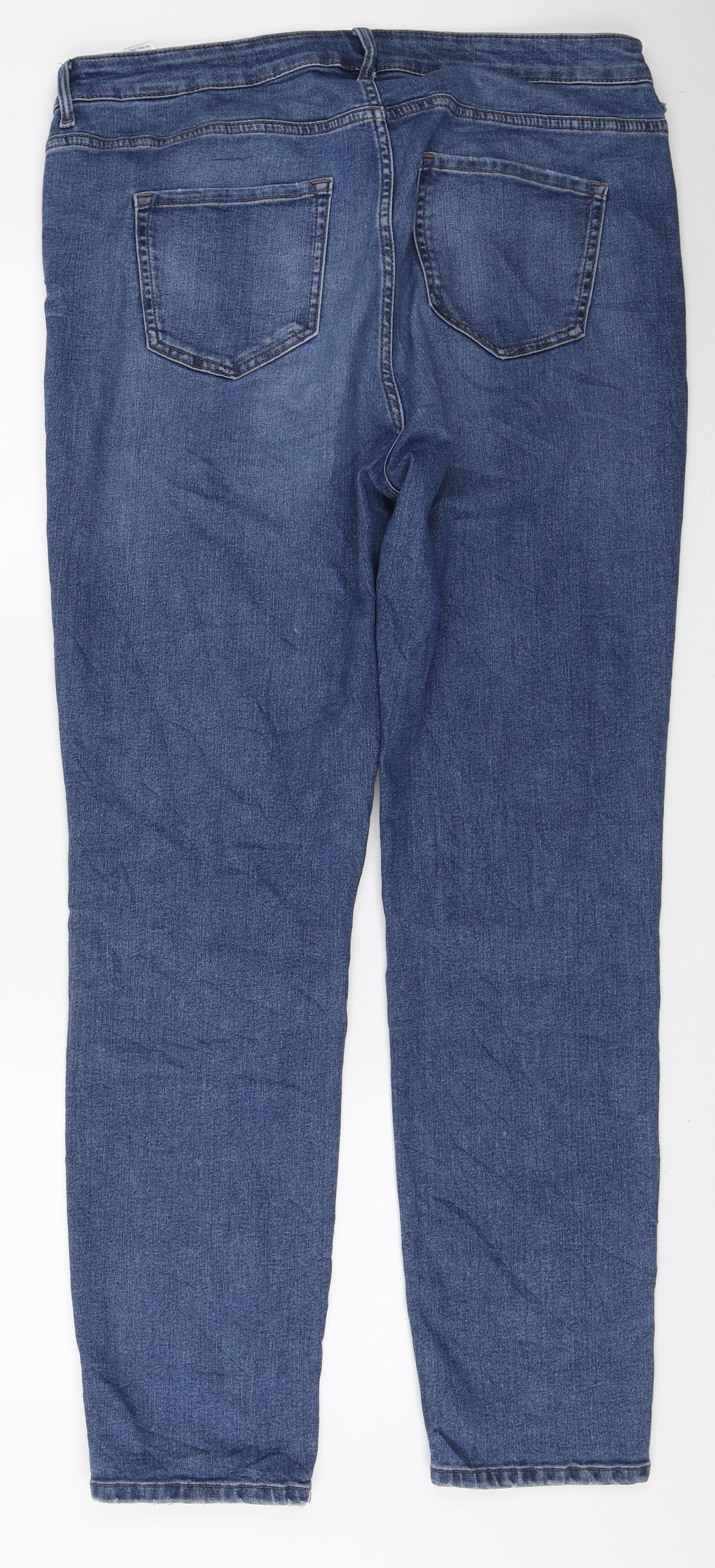 Marks and Spencer Womens Blue Cotton Straight Jeans Size 18 L30 in Regular Zip