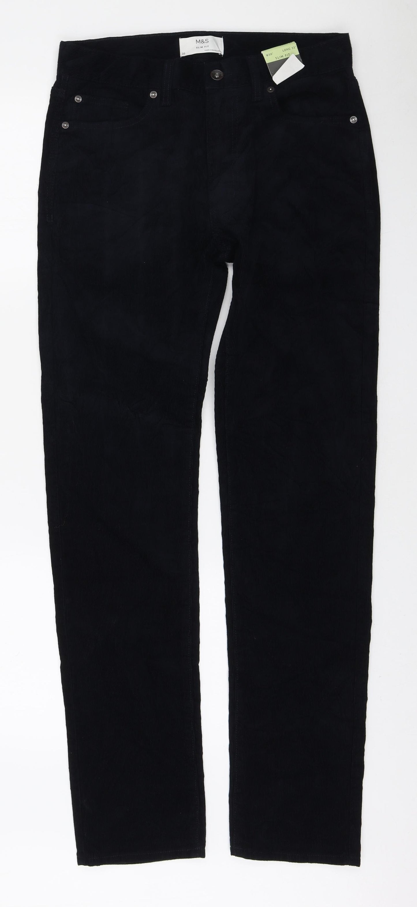 Marks and Spencer Mens Blue Cotton Straight Jeans Size 30 in L33 in Regular Zip