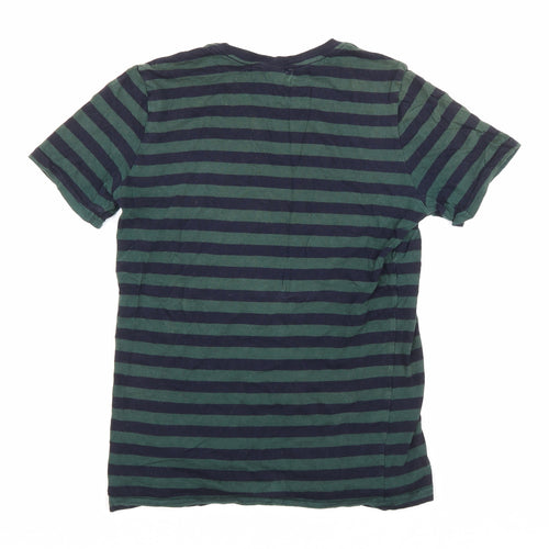 H&M Mens Green Striped Cotton T-Shirt Size XS Round Neck
