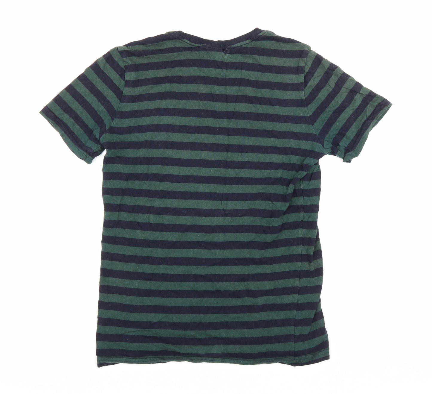 H&M Mens Green Striped Cotton T-Shirt Size XS Round Neck