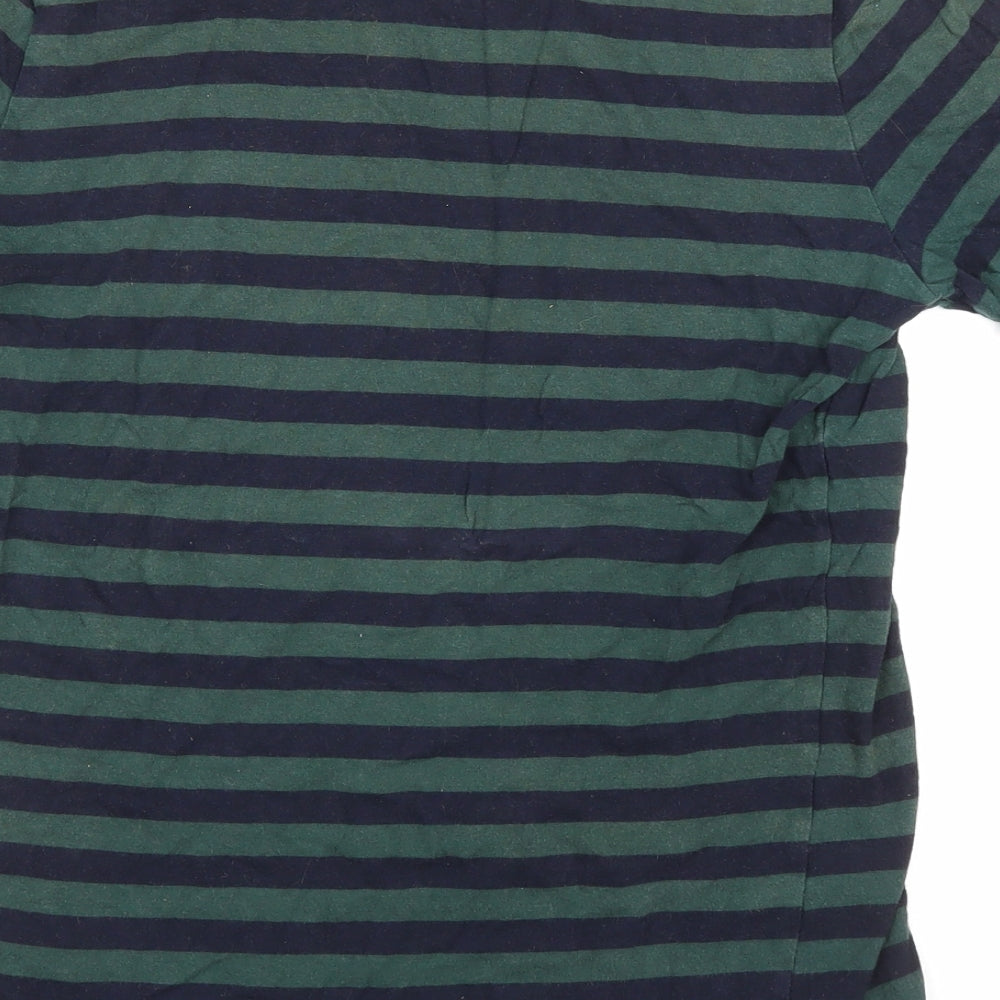 H&M Mens Green Striped Cotton T-Shirt Size XS Round Neck