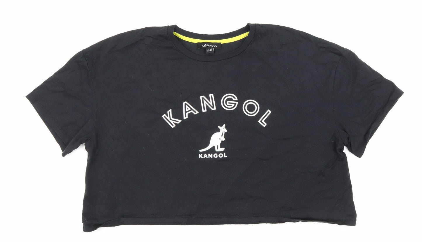 Kangol Womens Black Cotton Cropped T-Shirt Size 14 Round Neck