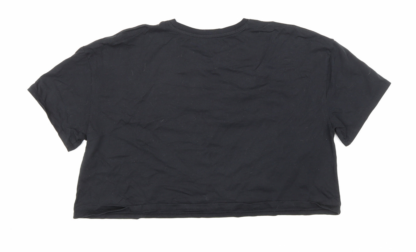 Kangol Womens Black Cotton Cropped T-Shirt Size 14 Round Neck