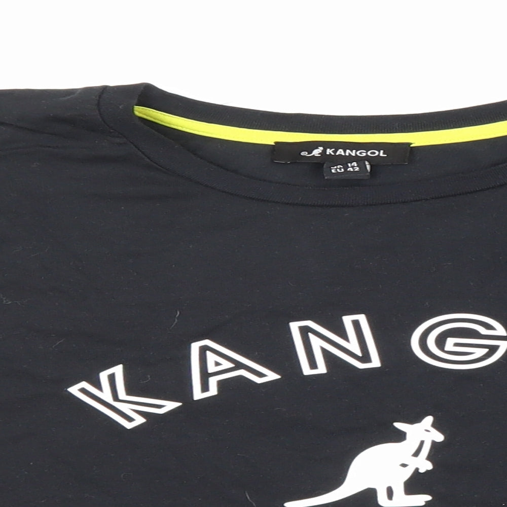 Kangol Womens Black Cotton Cropped T-Shirt Size 14 Round Neck