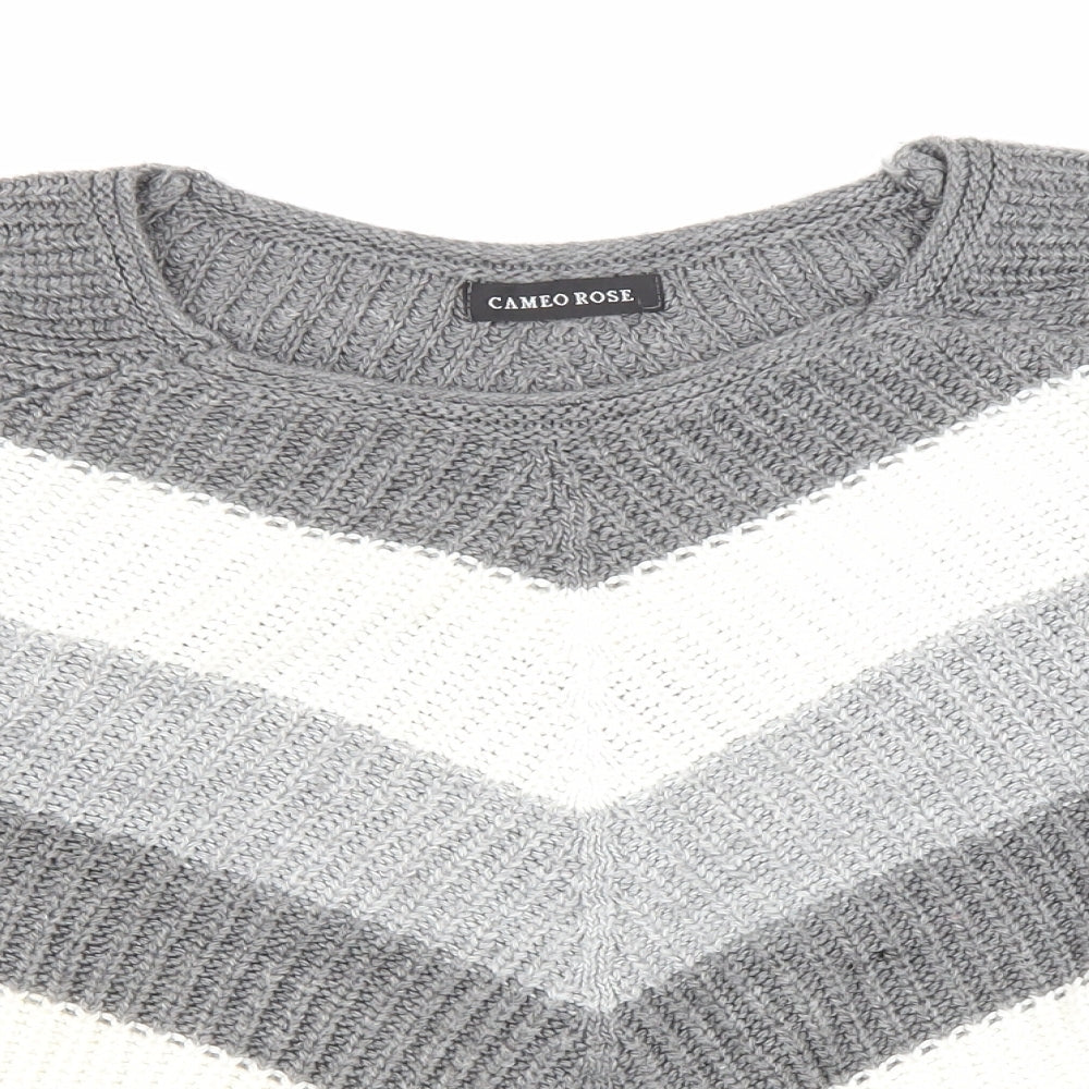 Cameo Rose Womens Grey Round Neck Striped Acrylic Pullover Jumper Size L