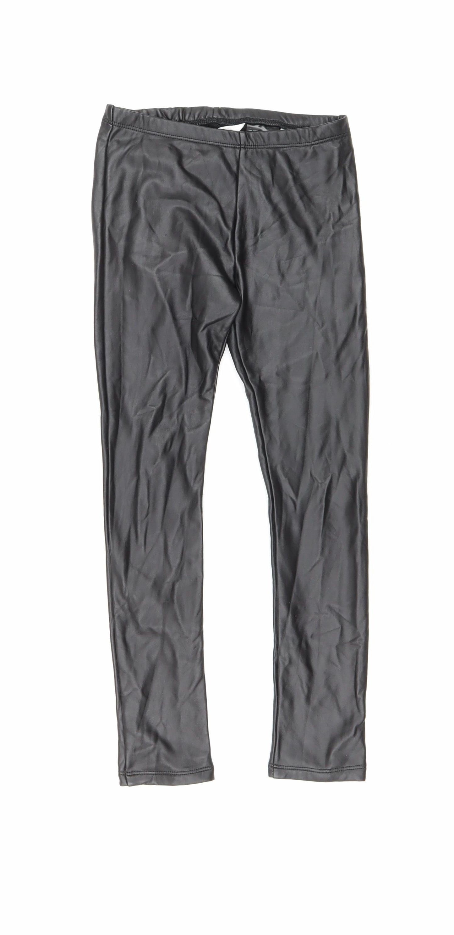 H&M Girls Black Polyurethane Jegging Trousers Size 6-7 Years Regular Drawstring - Faux Leather