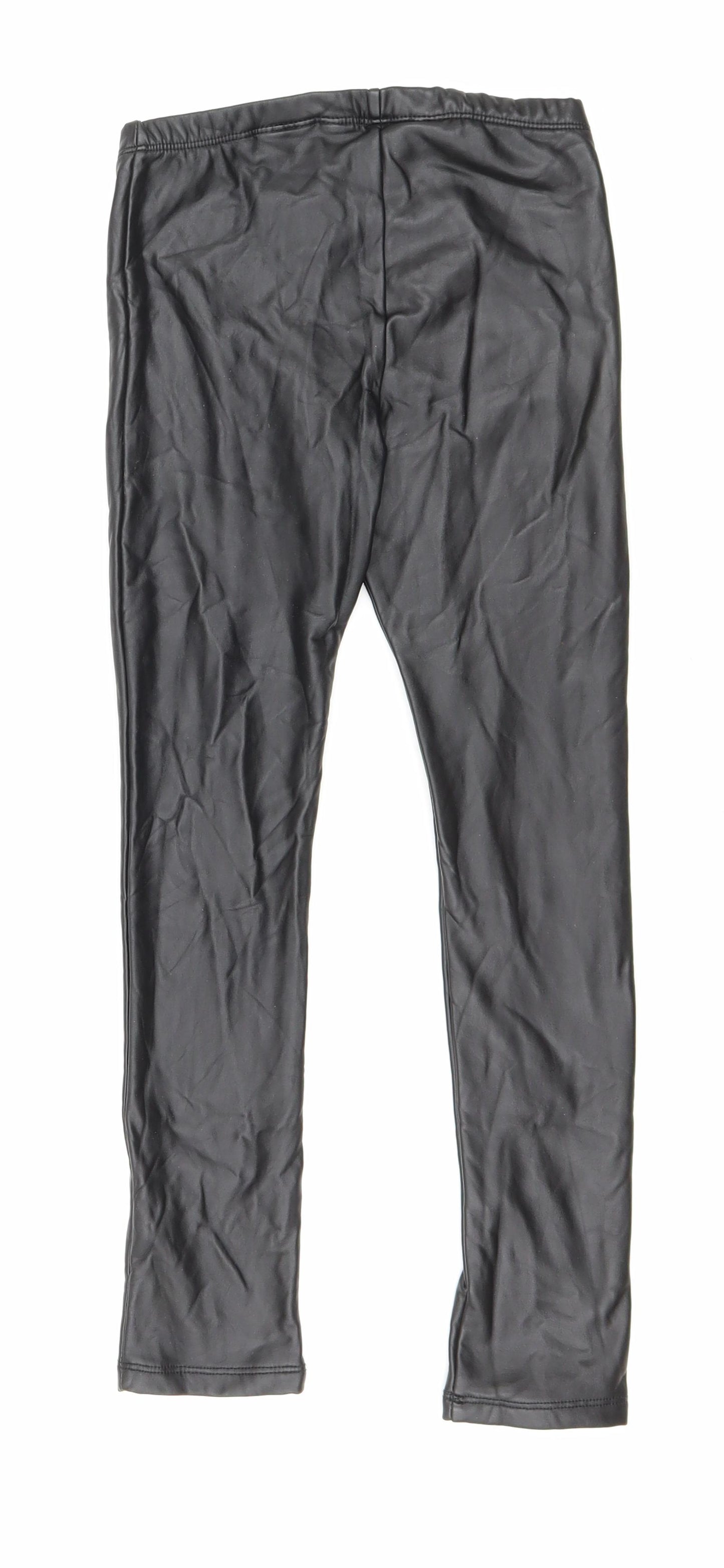 H&M Girls Black Polyurethane Jegging Trousers Size 6-7 Years Regular Drawstring - Faux Leather