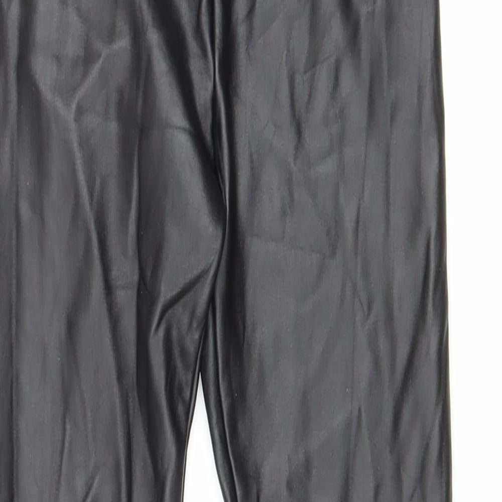 H&M Girls Black Polyurethane Jegging Trousers Size 6-7 Years Regular Drawstring - Faux Leather