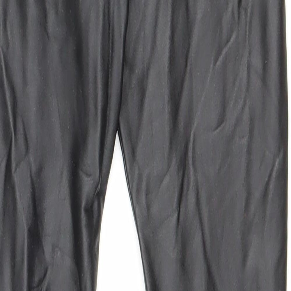 H&M Girls Black Polyurethane Jegging Trousers Size 6-7 Years Regular Drawstring - Faux Leather