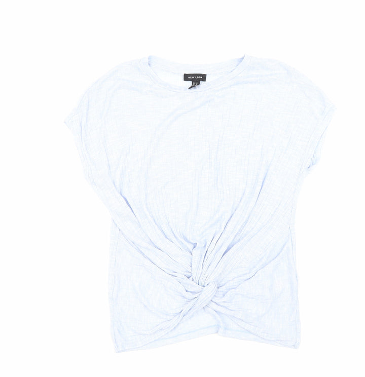 New Look Womens Blue Viscose Basic T-Shirt Size M Round Neck - Knot detail
