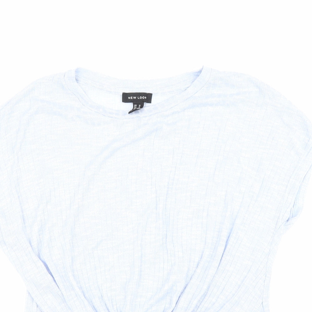 New Look Womens Blue Viscose Basic T-Shirt Size M Round Neck - Knot detail