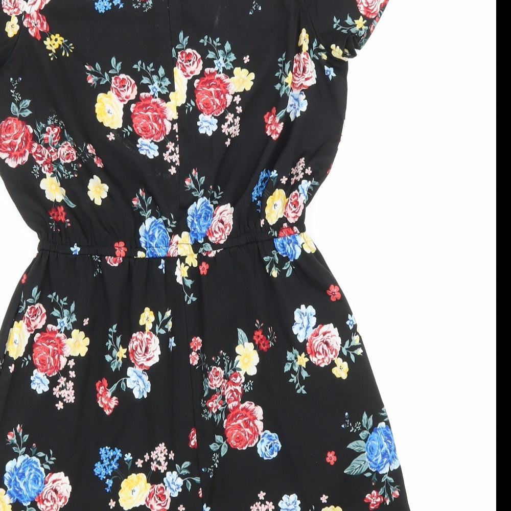 New Look Girls Black Floral Polyester Playsuit One-Piece Size 11 Years Zip - Cold Shoulder