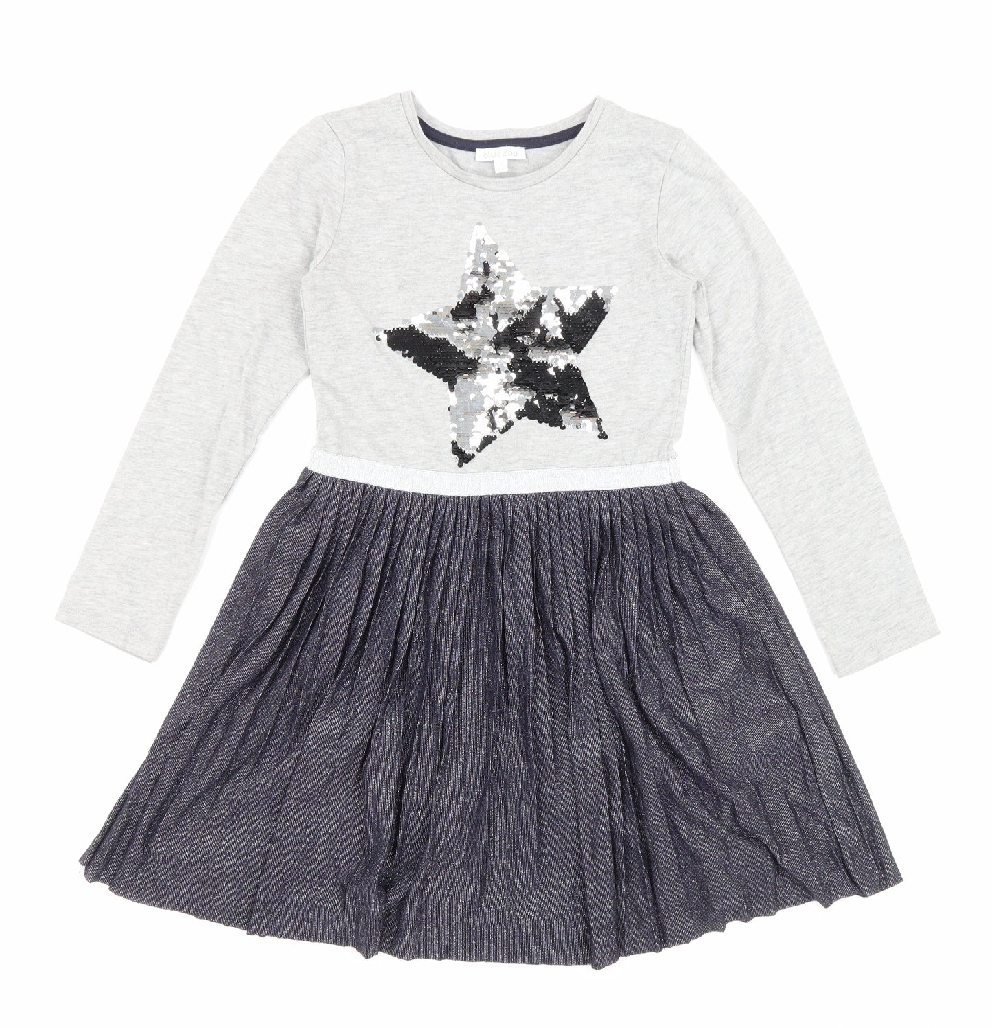Bluezoo Girls Grey Cotton Fit & Flare Size 9-10 Years Round Neck Pullover - Star