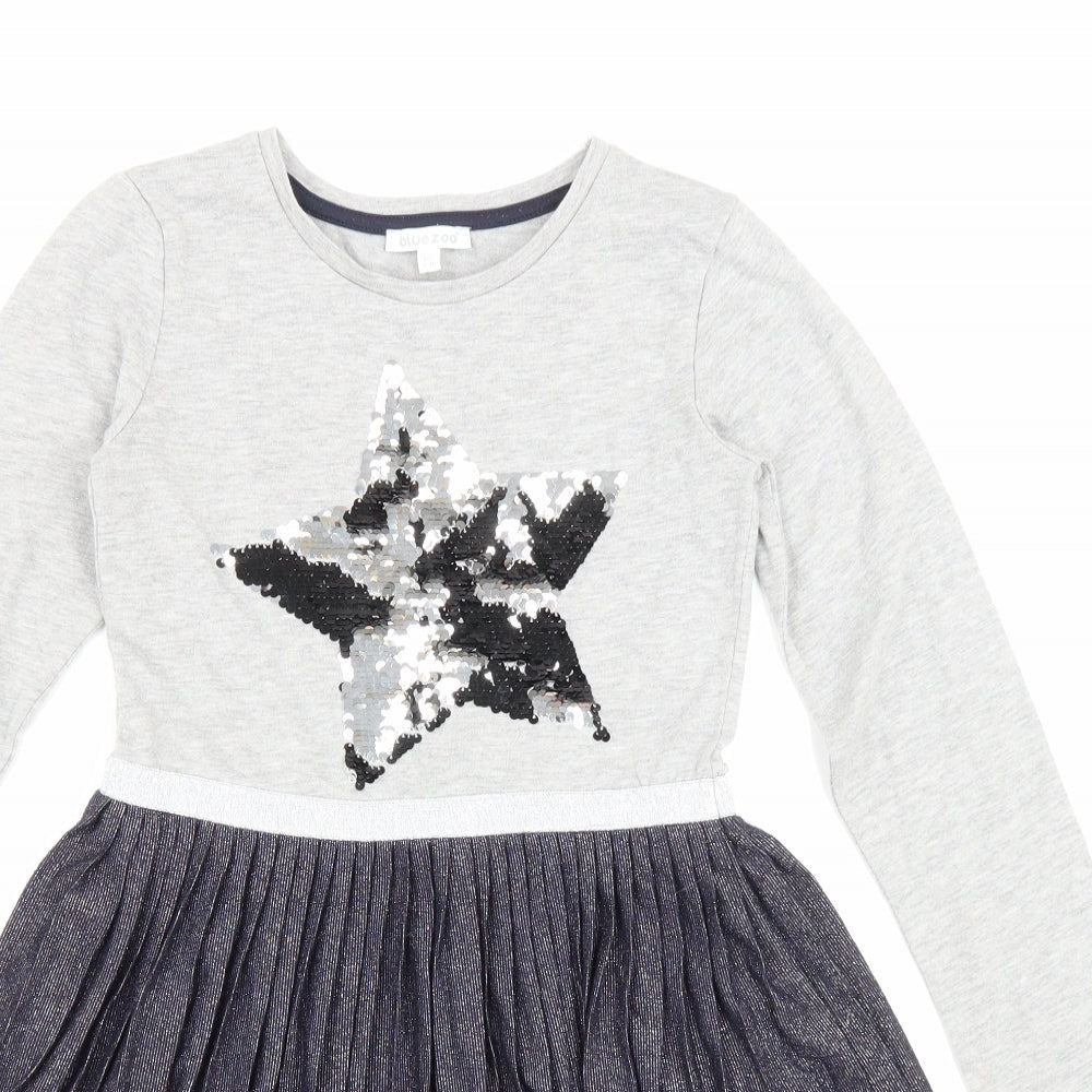 Bluezoo Girls Grey Cotton Fit & Flare Size 9-10 Years Round Neck Pullover - Star