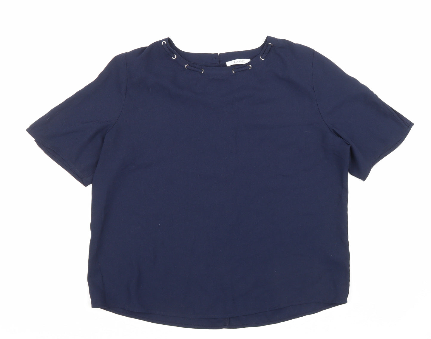 Marks and Spencer Womens Blue Polyester Basic Blouse Size 12 Round Neck