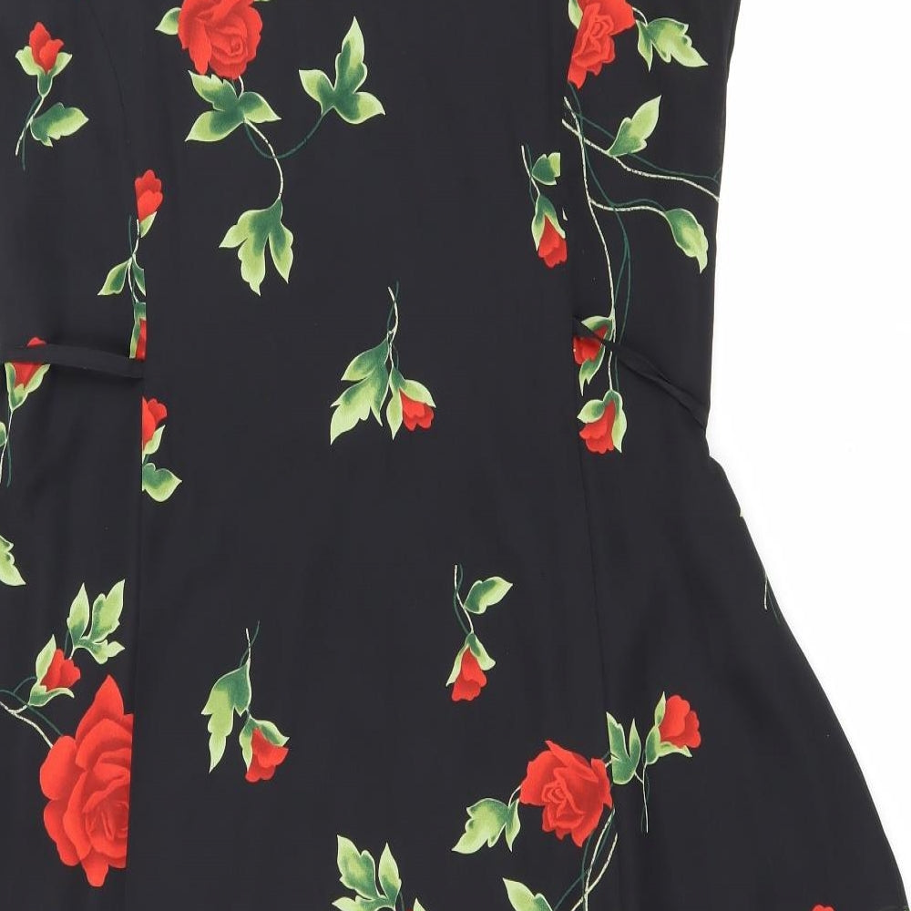 Preworn Womens Black Floral Polyester Fit & Flare Size 18 Boat Neck Pullover