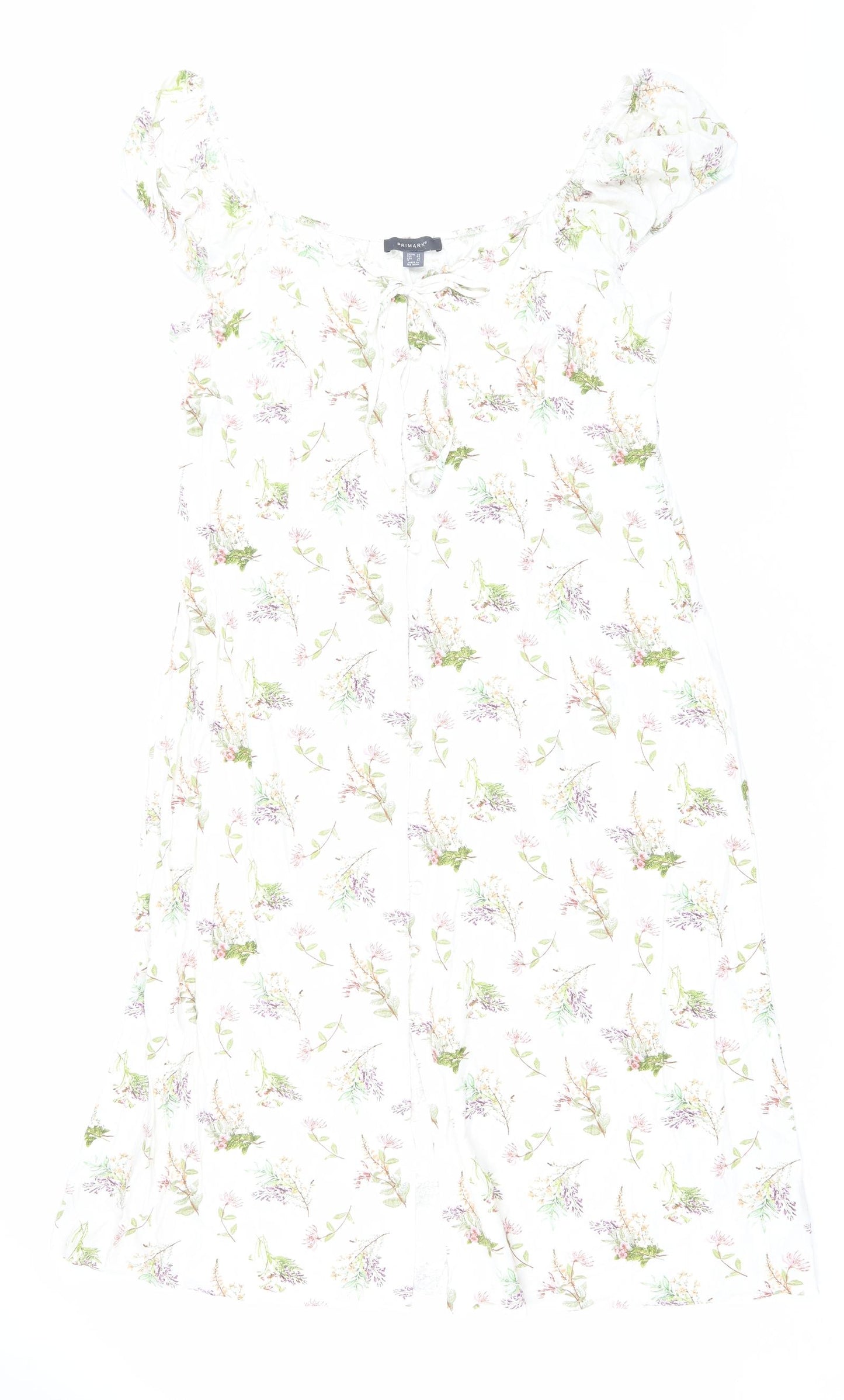 Primark Womens Ivory Floral Viscose A-Line Size 20 V-Neck Button