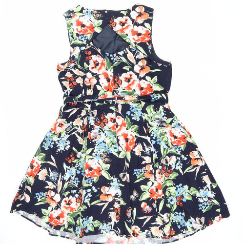 F&F Womens Blue Floral Polyester Fit & Flare Size 20 Boat Neck Button