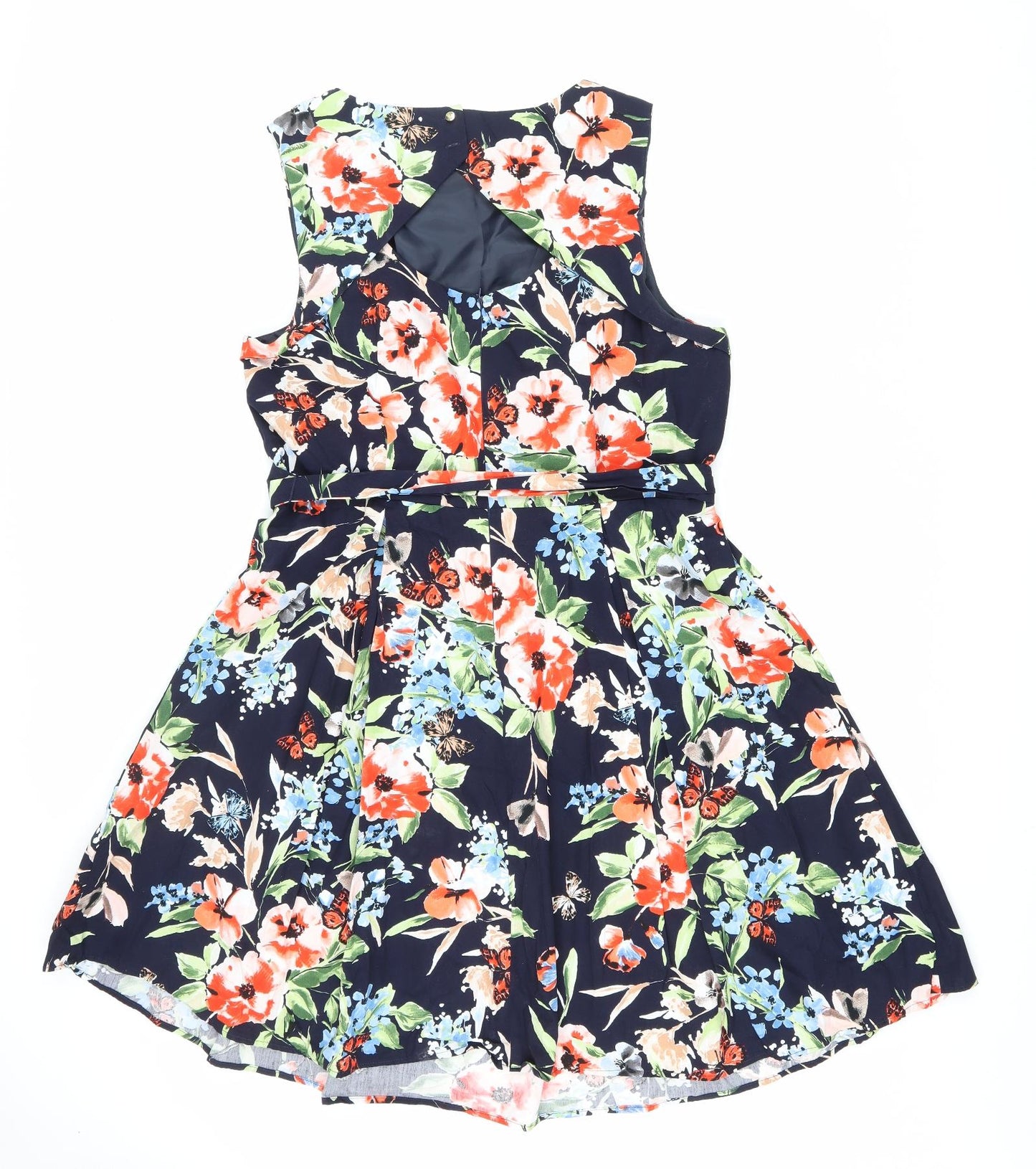 F&F Womens Blue Floral Polyester Fit & Flare Size 20 Boat Neck Button