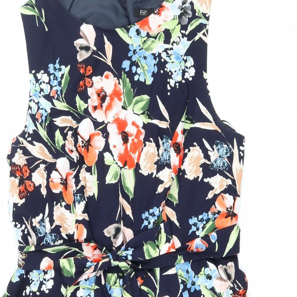 F&F Womens Blue Floral Polyester Fit & Flare Size 20 Boat Neck Button