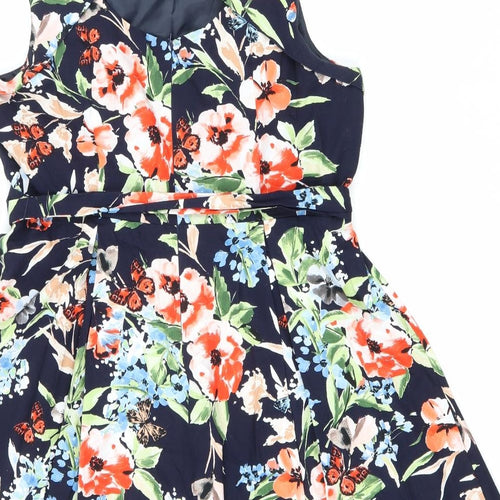 F&F Womens Blue Floral Polyester Fit & Flare Size 20 Boat Neck Button